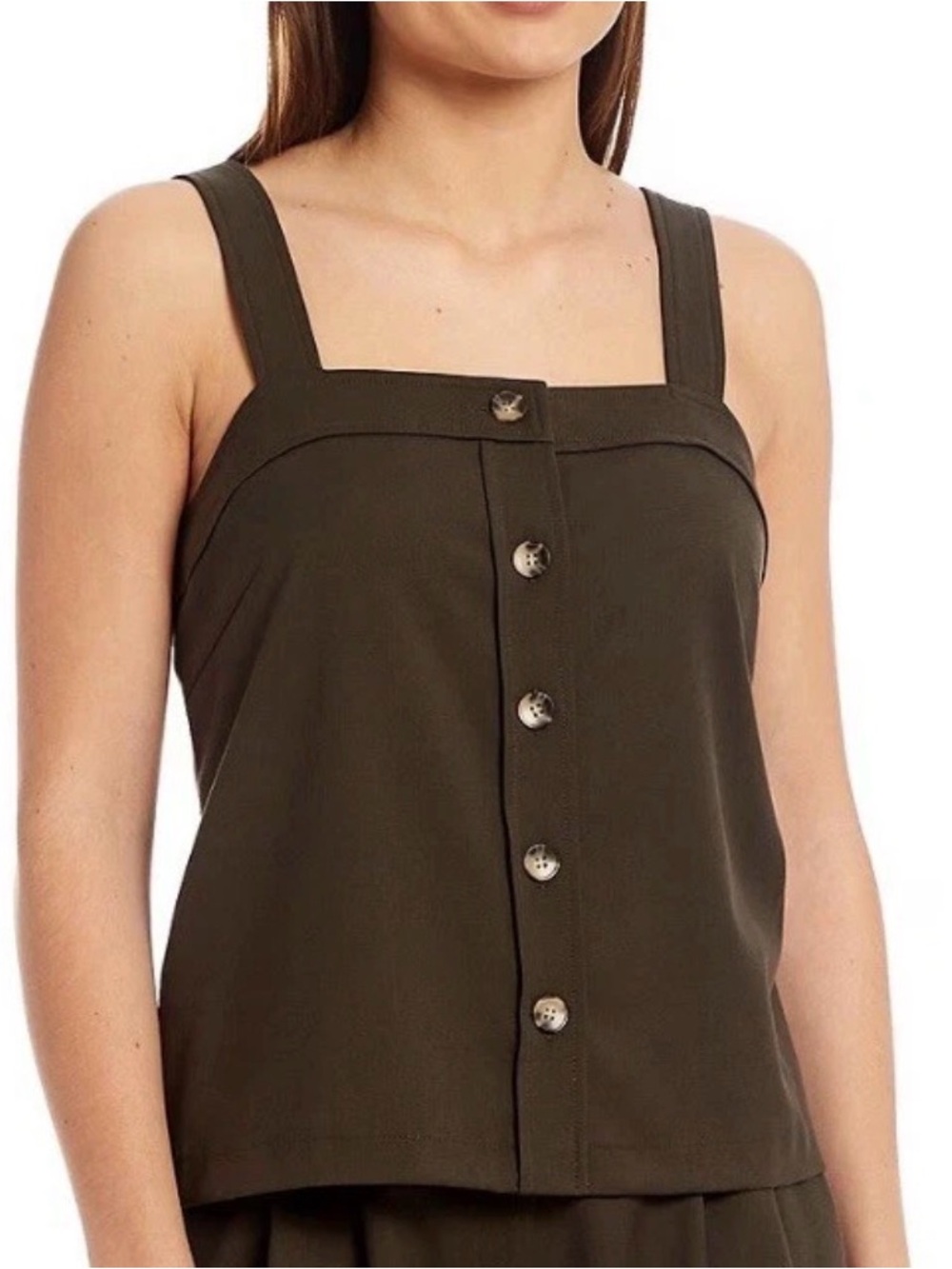 Alex Marie button front square neck Sleeveless Tank Top Olive Size Small